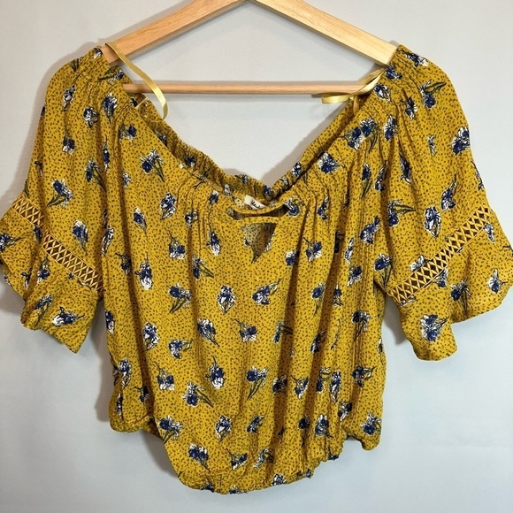 bleuh ciel Tops - Bleuh Ciel Womens Crop Top Blouse Off The Shoulder Floral Lace Trim Sleeve Boho